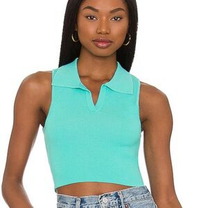 Revolve x All The Ways Aqua Sleeveless Collared Crop Top
